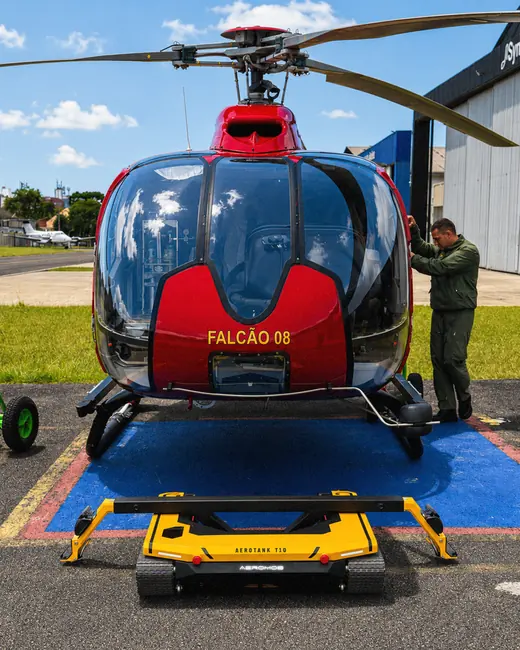 AEROTANK under the skids of a police Airbus H130 on the helipad