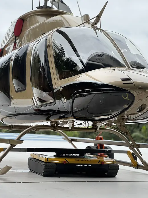 Close-up of a Bell skid helicopter on the AEROTANK