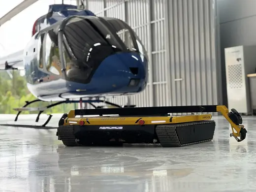 AEROTANK under the skids of a helicopter in the hangar